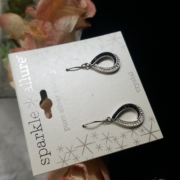 Sparkle Allure Silver Plated Crystal Teardrop Earrings, Black & Clear Crystal's - Picture 3 of 7